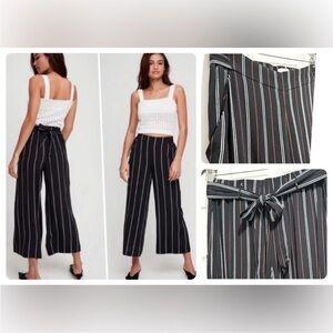 Aritzia Wilfred Faun Pants High-Waisted Wide Leg Pin Stripes Back Tie Sz Medium